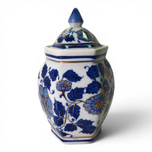 Vintage Hexagonal Blue & White Ceramic Ginger Jar