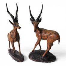Vintage Pair of Hand Carved Wooden Antelope