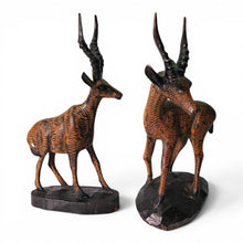 Vintage Pair of Hand Carved Wooden Antelope