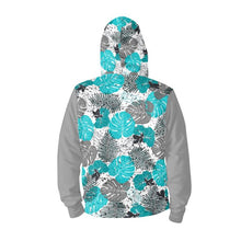 Unisex Hawaiian Print Hooded Sweatshirt - White and Turquoise